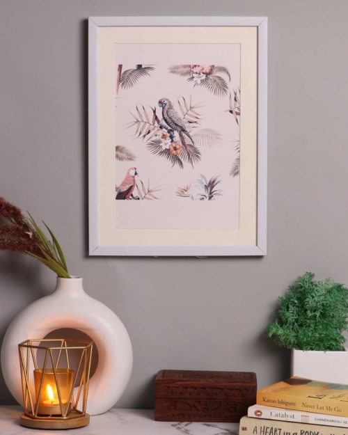 Bird Illustration Wooden Framed Canvas Wall Decor1