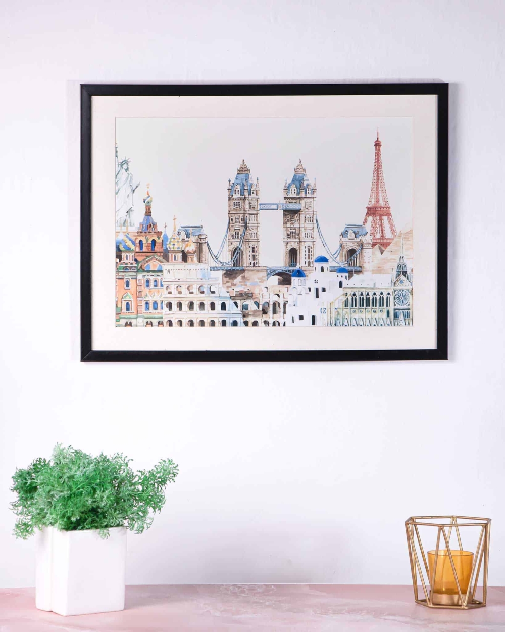 Historical place illustration wooden frame wall decor