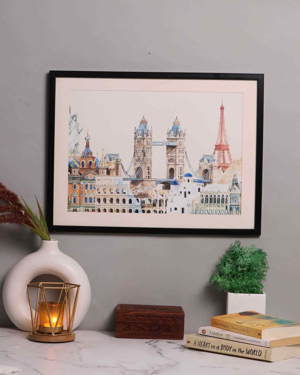 Historical place illustration wooden frame wall decor1